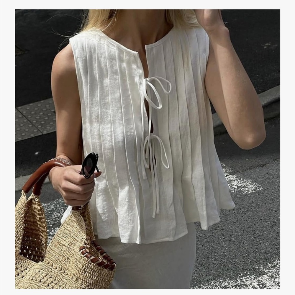 Linen bow tie tank top